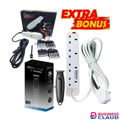 Geemy Professional Electric Kinyozi Precision Hair Shaving Machine + Rechargeable Barber Shaving Machine + FREE GIFT 4 WAY POWER EXTENSION