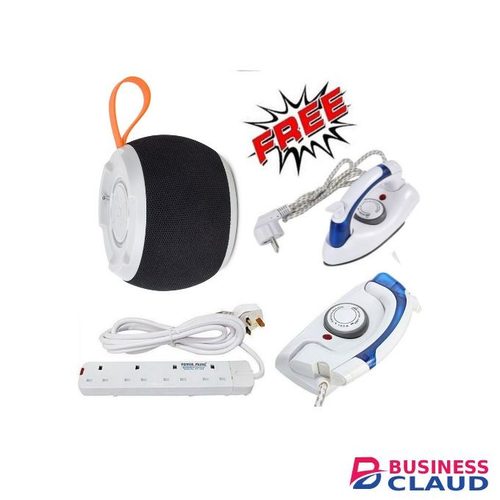 C15 WIRELESS BLUETOOTH Speaker BT/USB/TF/DC5V/AUX SUPERBASS + FREE TRAVEL FOLDABLE HANDBAG SIZE IRON-BOX & BEST 4 WAY POWER EXTENSION CABLE