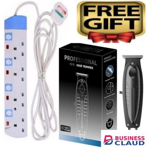 Professional Electric Barber Hair Trimmer For Men Beard Hair Clipper Cordless Hair Cutting Machine Rechargeable + Extra GIFT 4-WAY POWER EXTENSION CABLE Socket With Safety SWITCHES