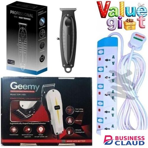 Geemy Affordable Rechargeable Barber Shaving Machine + Electric Hair Clipper Barbering Machine - Kinyozi / Electric Hair Trimmer Barbering Machine - Kinyozi & EXTRA GIFT 5 WAY Power Extension Cable Socket