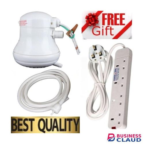 HORION Long-lasting Bathroom Shower Water Heater Premium Electric Instant Shower Head – Fast Heating & Durable Design // Quick-Heating Instant Hot Water Shower – Perfect for All Bathrooms + BONUS 4 WAY POWER EXTENSION WITH LONG CABLE SOCKET