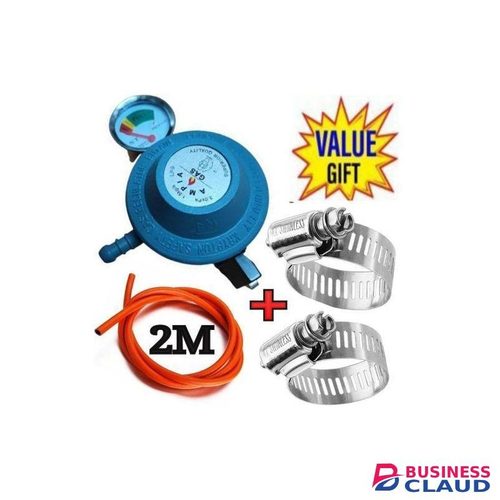 Ampia GAS REGULATOR 13KG CYLINDER GAUGE // 13Kg Gas Cylinder Regulator With Level Gauge,Clips And 2M Pipe // Gas Regulator With A Meter Gauge+ 2M Hosepipe+Clips+4 Way Power Extension Cable & Watch