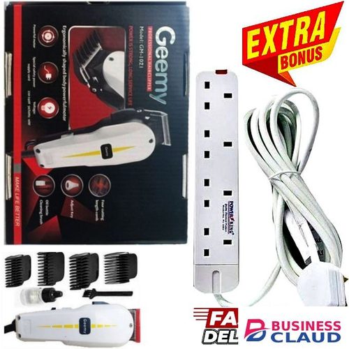 Geemy MEN SHAVING MACHINE// SHAVE TRIMMER// HAIR REMOVAL TRIMMER// CLIPPER TRIMMER BARBERING KINYOZI SHAVING MACHINE FOR MEN & GENTLEMEN ELECTRIC HAIR SHAVING MACHINE + ELECTRIC 4 WAY POWER EXTENSION CABLE SOCKET WITH SAFETY LONG CABLE