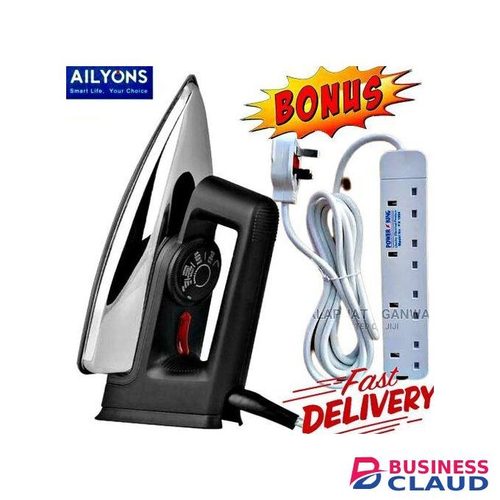 AILYONS High Quality Electric Dry Iron Box With Titanium Teflon Non-Stick Soloplate // IronBox + FREE 4 Way Power Extension Cable Socket
