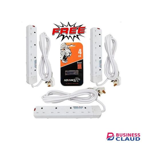 Power King Three 4 Way Socket Extension Cable + Free 4GB Advance Flash Disk//USB