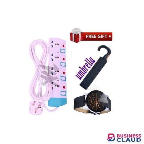 Power King 4 Way Quality Extension Socket With A 3meter Cable + Umbrella & Watch Gifts