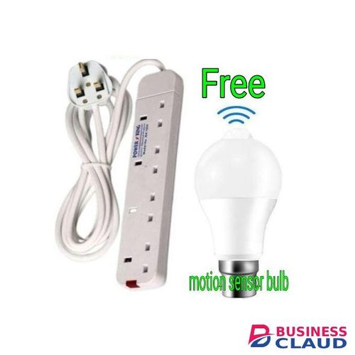 Power King 4 Way Extension Cable, 13A, 3m Long Cable -Recommended + Free Motion sensor bulb