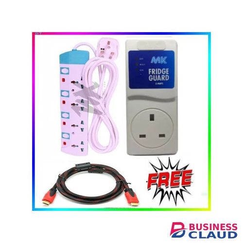 Power King Switch Fuse 4 Way Socket Extension Cable + Free Fridge Guard + Free HDMI Cable