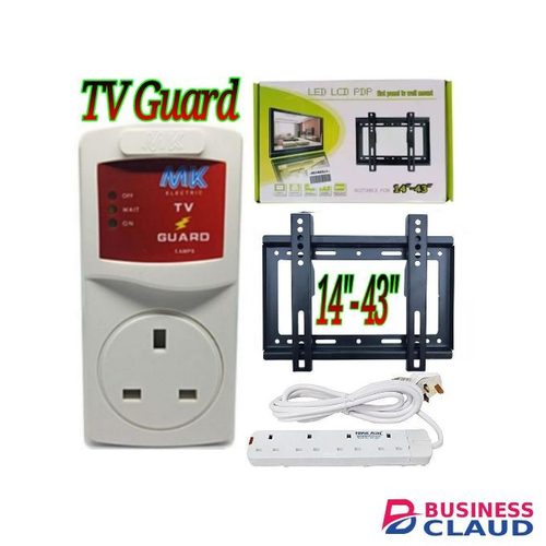Power King 4 Way Extension Cable With 3m Cable+ 14-43" Wall Mount + Tv Guard