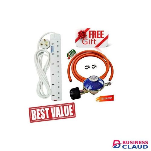 Power King 6 Way/Plug Quality Extension Socket With A 3Meter Cable + 6KG GAS REGULATOR + CLIPS + pipe