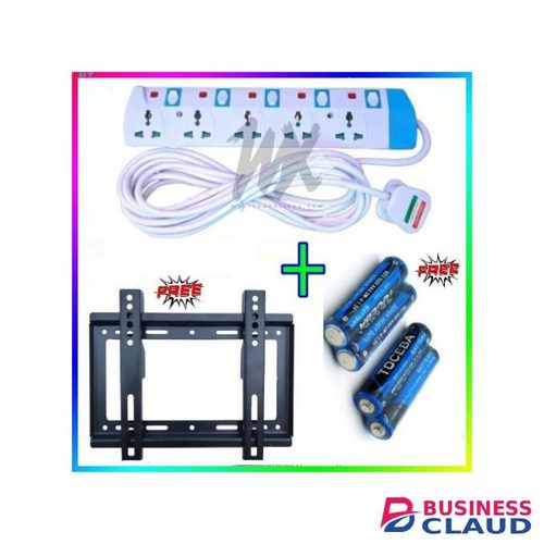 Power King 5 Way Extension + Free 14" To 43" TV Wall Mounting Bracket & Bonus