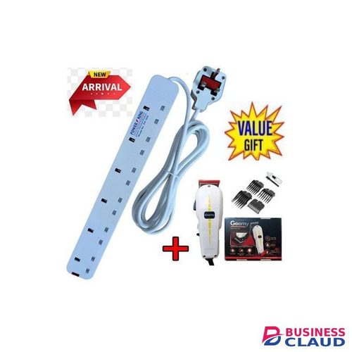 Power King >Extension Cable 6 Way + Geemy Electric Hair Barbering Machine-Kinyozi
