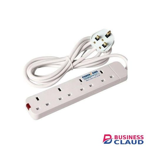 Power King Heavy Duty 4 Socket Extension Cable – White, Long Cable Cord