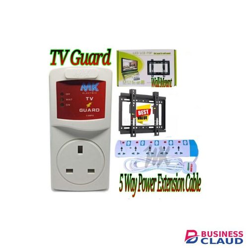 Power King 5-way Extension Cable + Tv Guard + 32 Inch Tv Wall Mount (14"-43")