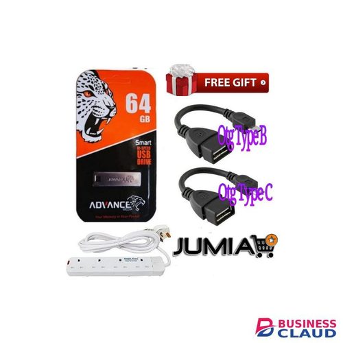 Advance Smart 64gb metal usb flask disk + Free 4 Way Power Extension Cable & Otg Type B & C