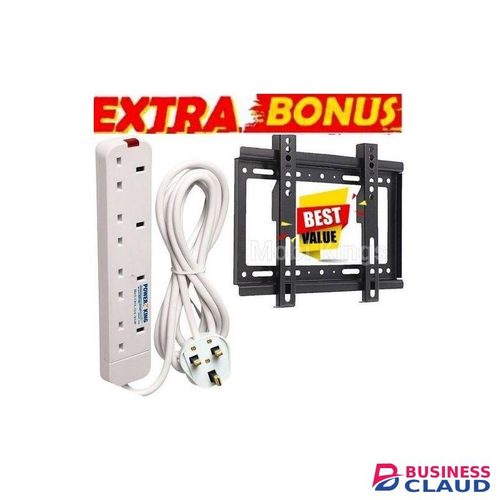 Power King Smart Heavy Duty 4 Socket Extension Cable – White, Long Cable + GIFT TV WALL MOUNT HOLDER BRACKET FOR DIGITAL SMART TV 32INCH, 43INCH, 24INCH AND 14INCH, television 32 inch smart tv