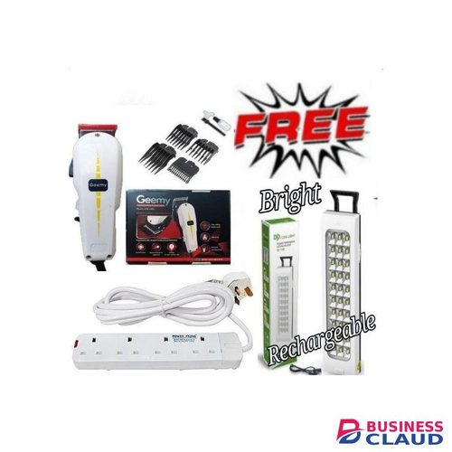 Geemy Professional Hair Shaving Machine- Kinyozi + Free 4-Way Power Extension Cable. Emergency Lamp