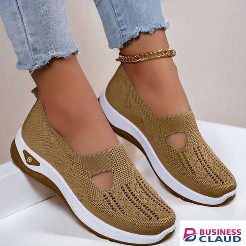 omen's Slip-Resistant Thick-Sole Breathable Mesh Knit Sneakers - Slip-On Low-Top Walking Shoes with Arch Support & Cushioned PVC Sole, All-Season Indoor/Outdoor Comfort for Casual, Office, Shopping