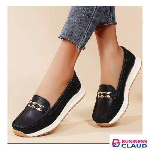 2026 Women's Black Orthopedic Loafers With a Chain Decoration, Slip-On Flat Shoes For Outdoors And Comfort, Versatile Style