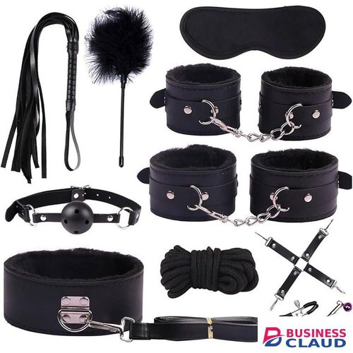 Black 10pcs Pack Bondage Restraints BDSM Adult Sex Toys PU Leather Fetish Set Role Play Bed Game Handcuffs Mouth Ball Gag Foreplay Gift for Women Men Couples