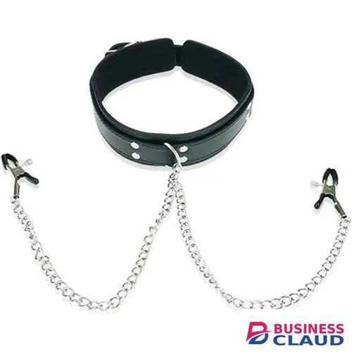 PU Leather Collar with Nipple Clamps SM Bondage Play Under The Bedroom Restraints Bondage Tool Non-Piercing Nipple Rings Sexy Body Chain Fake Nipple Jewelry