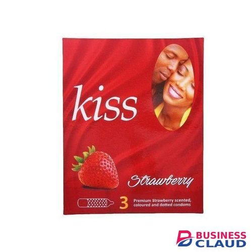 Kiss Strawberry Flavored Ribbed Condoms - 6 Pacs of 3s