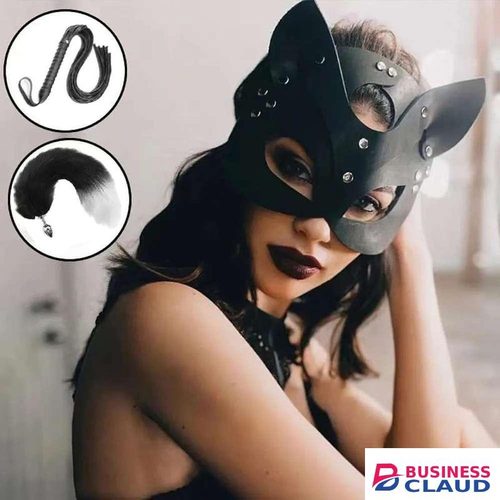 Fox Mask with Plush Tail, Metal Anal Plug with Half Cat Anus Beads, Whip Stimulator Adult Sex Toys for Women, Fetish Restraint