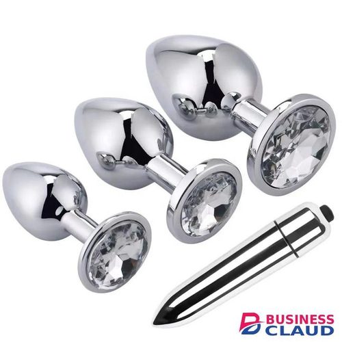 4pc Metallic Anal Butt Plug Prostate Massager Adult Anal Plug Bullet vibrator Esbian Sex Toys For Women Men - Silver