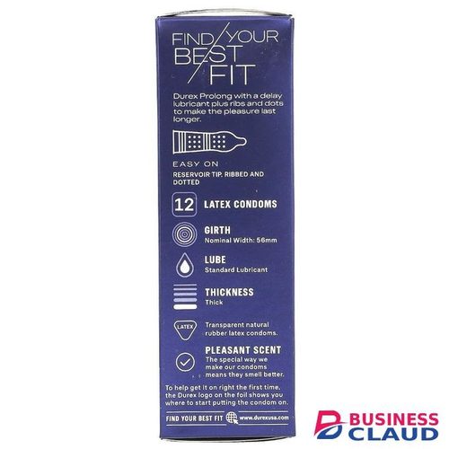 Durex Prolong,12 Latex Condoms,with desensitizer delay lubricant,ribbed and dotted