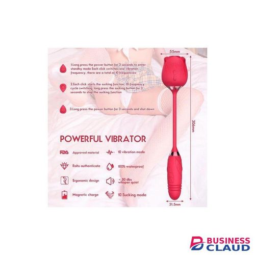 Waterproof Rose Sucker & Thrusting Dildo Combo - Red