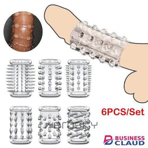 6pc stretchy Stay Hard Cock Power Penis Sleeve Set of 6pcs Clear