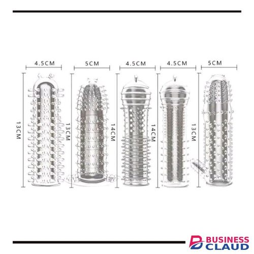 RUNSONE 5 Pcs pack Penis Sleeves Enlarger Delayed Ring Silicone Condom for Male Adults