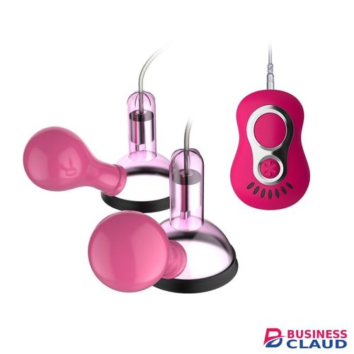 Battery Powered 7 Frequency Vibrating Strong Sucking Double Cups Nipple Massage Breast Pump- Pink