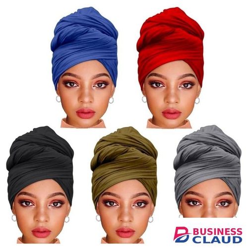 5 Pieces Knit Headscarf African Hair Scarf Jersey Turban Tie Headwraps Extra Long Soft Lightweight Comfortable for Black Women (Black,Bright Burgundy,Army Green,Denim Blue,Dark Gre)