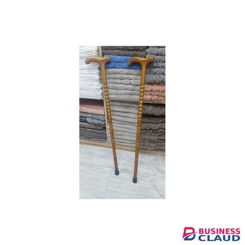 Health Care Stylish Beige Walking Cane with Curved Handle and Decorative Shaft