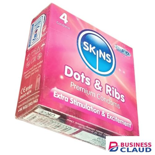 Skins Dots & Ribs Premium Condoms EXTRA STIMULATION & EXCITEMENT INVISILEX CLEAR CONDOMS