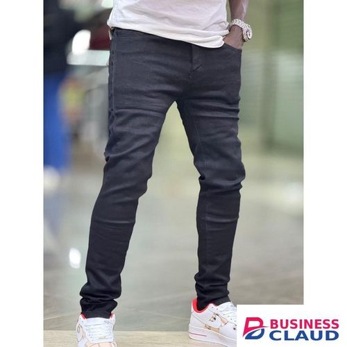 Non-fade Men Black Plain Slim Fit Jeans