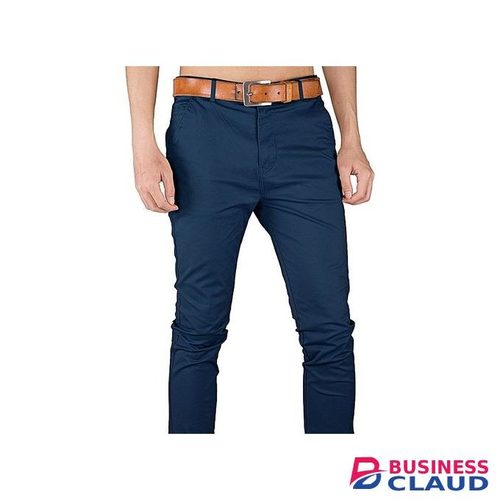 Navy Blue Soft Khaki Trouser Stretch Slim Fit Casual+FREE MEN'S BELT