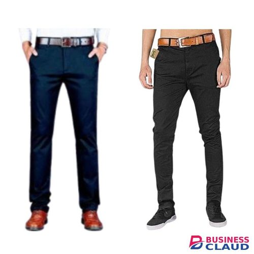 2 Soft Khaki Men's Trouser Stretch Slim Fit Casual- Navy Blue & R.Blue