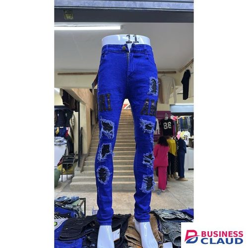 Quality Design Rugged Jeans Mens Slim Fit Jeans -ROYAL BLUE
