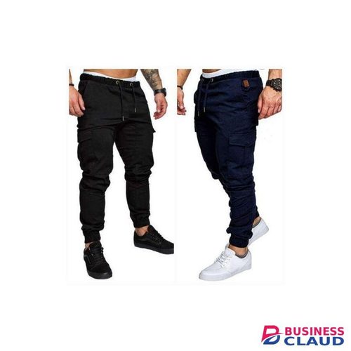 2 Pack Cargo Pants/Joggers For Men- Navy Blue & Black
