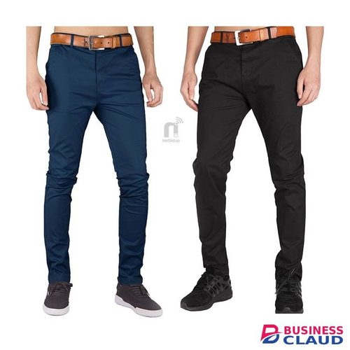 2 Pcs Soft Khaki Men's Trouser -Black&Navy Blue