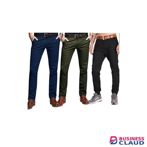 3 Pack soft Khakis Mens slim-fit Chino Pants- Navy Blue, Jungle Green & Black