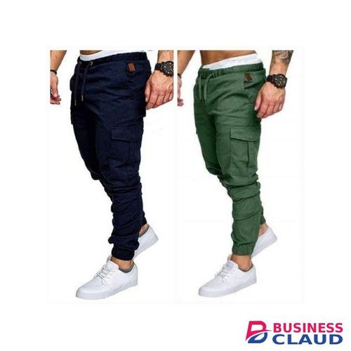 2 Pack Cargo Pants/Joggers For Men- Navy Blue & Green