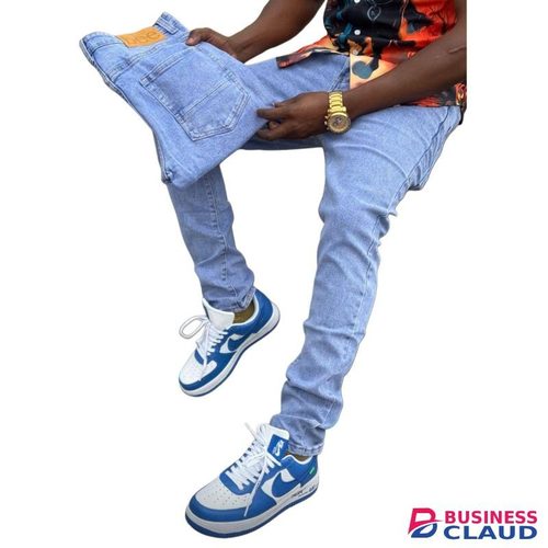 Faded blue plain denim jeans