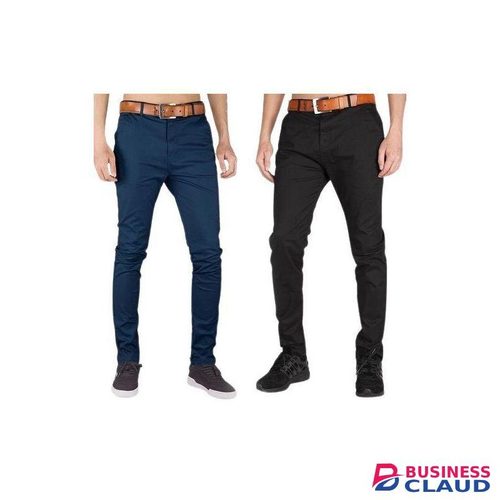 2Pack, Soft Khaki Men's Trouser Slim Fit Official Casual- Navy Blue &Black