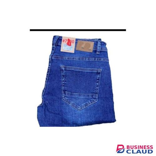 Plain blue slim fit denim men jeans