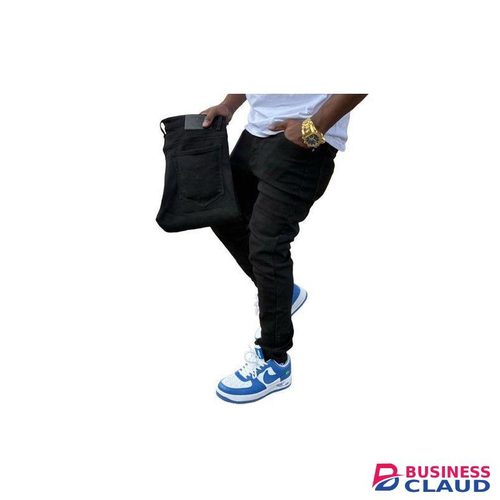 Plain black men denim jeans slim fit