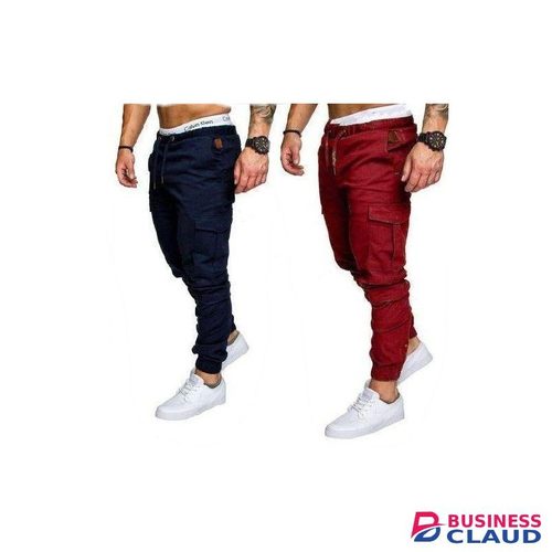 2 Pack Cargo Pants/Joggers For Men- Navy Blue & Maroon