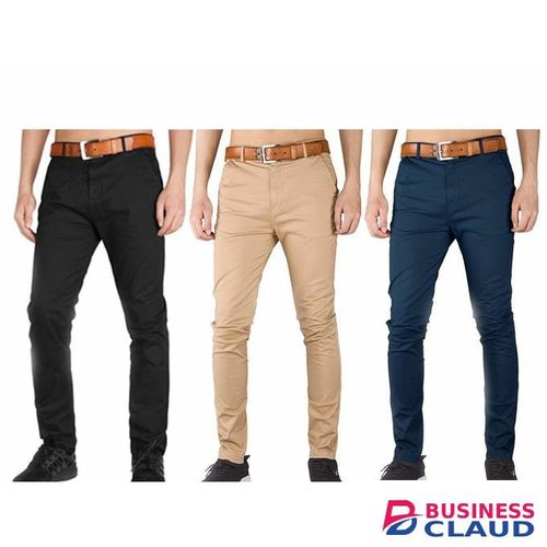 3Pack, Soft Khaki Men's Trouser Slim Fit Official Casual- Black,Beige&NavyBlue